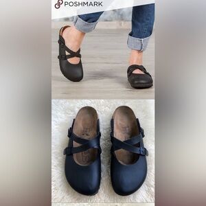 Rare! Birki's Birkenstock Dorian Slide Sandals Mules Womens 9 Black Flat Shoe